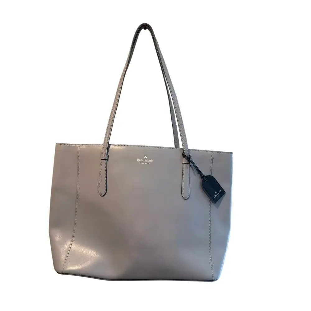 ⭐️ Women’s Kate Spade Schuyler Brushed Steel Smooth Leather Tote Purse Preppy